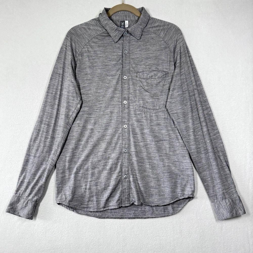 Ibex Shirt Mens Medium 100% Zque Merino‎ Wool Button Up Grey Long Sleeve Pocket